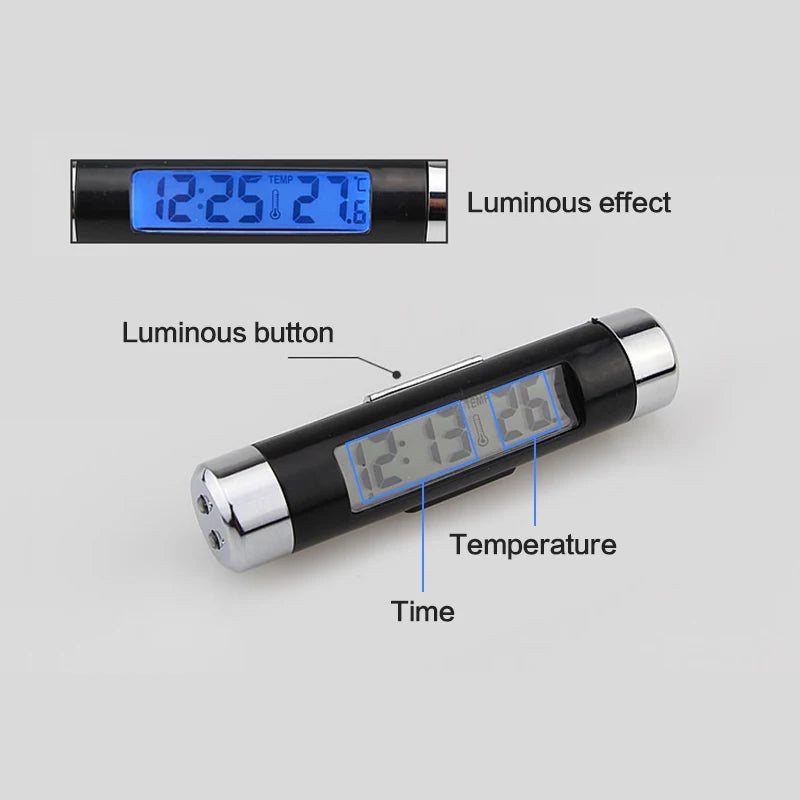 Portable 2 in 1 Car Digital LCD Clock Temperature Display Electronic Clock Thermometer Car Automotive Blue Backlight With Clip Beauty World Shop