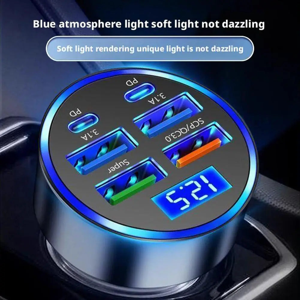 300W PD Car Charger QC3.1 Fast Charge 4USB+2PD ports Car Cigarette Lighter Plug Car Charger Flash Charge with Digital Display Beauty Trend Shop
