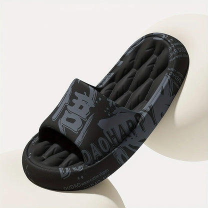 Trendy EVA Graffiti Slides for Men and Women Soft Comfortable Black White Design Playful Patterns Casual Home Outdoor Wear Beauty World Shop