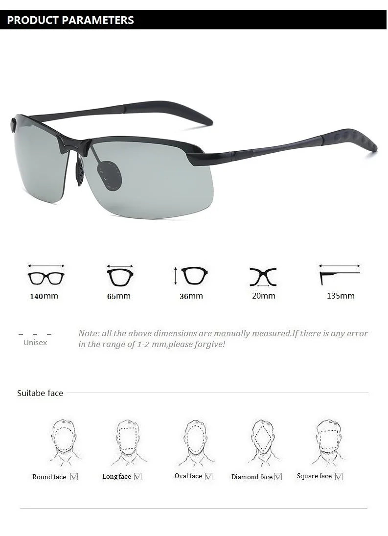 Men Photochromic Polarized Sunglasses Driving Fishing Chameleon Glasses Change Color Sun Glasses Day Night Vision UV400 Eyewear Beauty World Shop