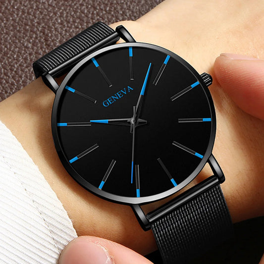 Minimalist Mens Fashion Ultra Thin Watches Simple Men Business Stainless Steel Mesh Belt Quartz Wrist Watch Relogio Masculino Beauty World Shop