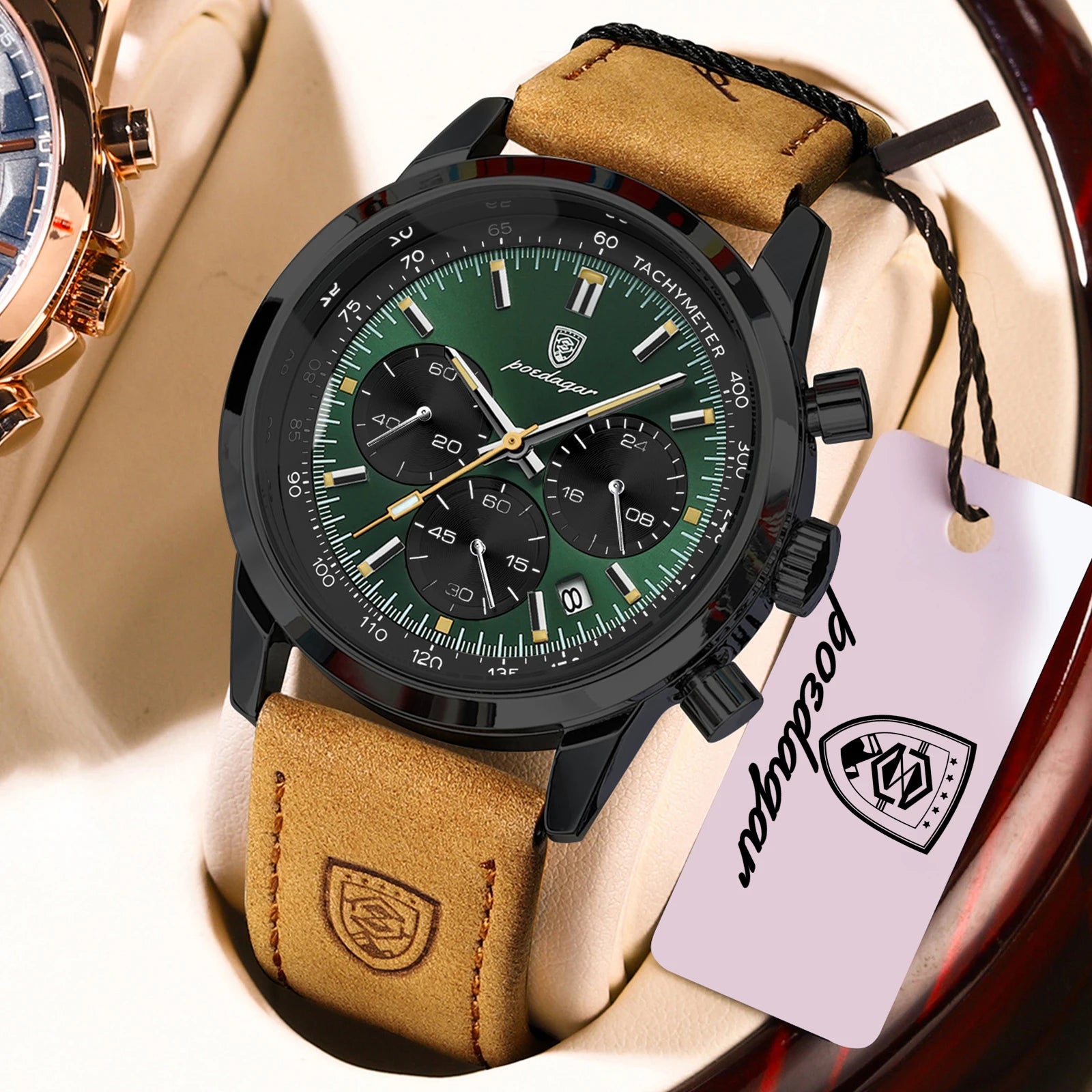 POEDAGAR Top Brand Men's Quartz Watch Waterproof Luminous Chronograph Military Man Watch Luxury Fashion Leather Watches For Men Beauty World Shop