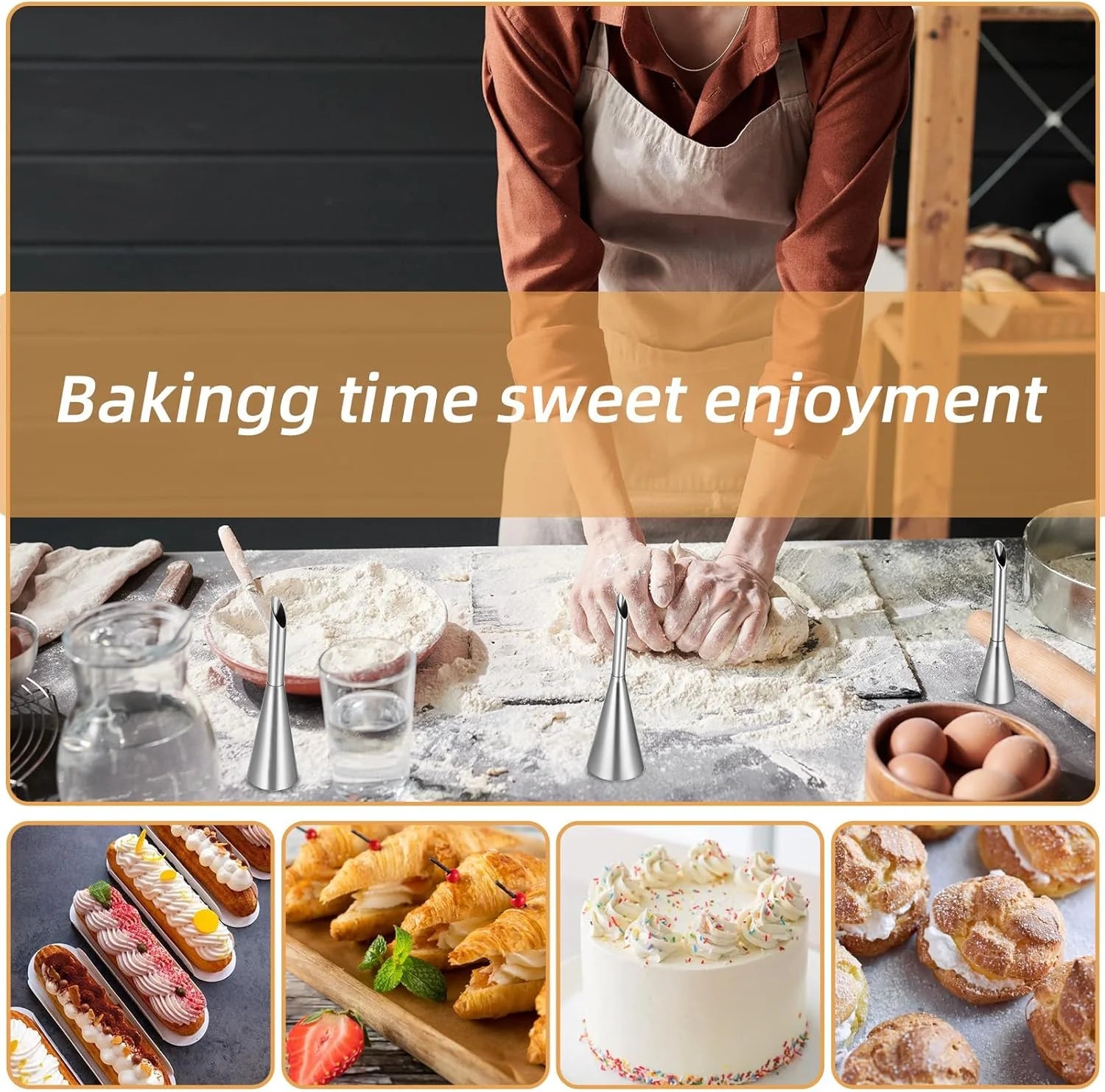 4Pcs Puff Pastry Piping Nozzle Set, Stainless Steel Decorating Tips for Cake Cupcake Cookie Cream Icing, Baking Tools for  Baker Beauty World Shop