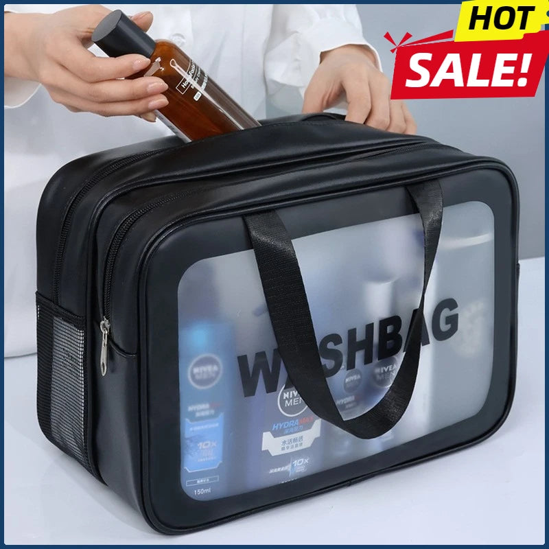 Dry-wet separation double transparent PU makeup bag portable washing bag cosmetic storage bag travel fitness swimming essentials Beauty World Shop