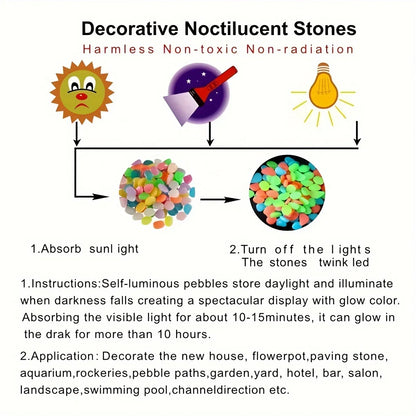 100pcs Glow In The Dark Pebbles, Resin Luminous Stones For Landscape, Garden Paths, Potted Plants, Parks, Aquarium Decor, Beauty World Shop