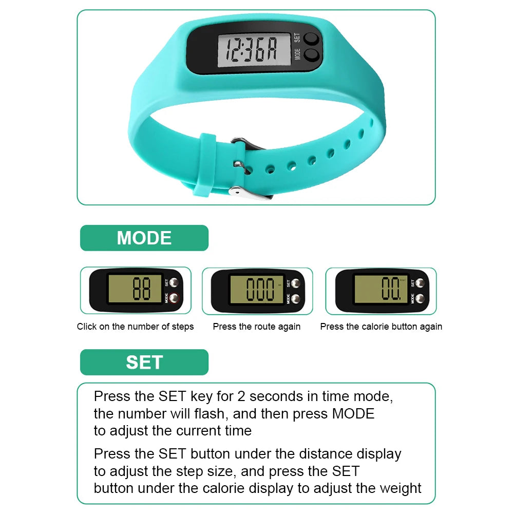 LED Pedometer Bracelet Walking Running Pedometer 12/24H Time Display Silicone Step Tracker Fitness Watch for Outdoor Sports Beauty World Shop