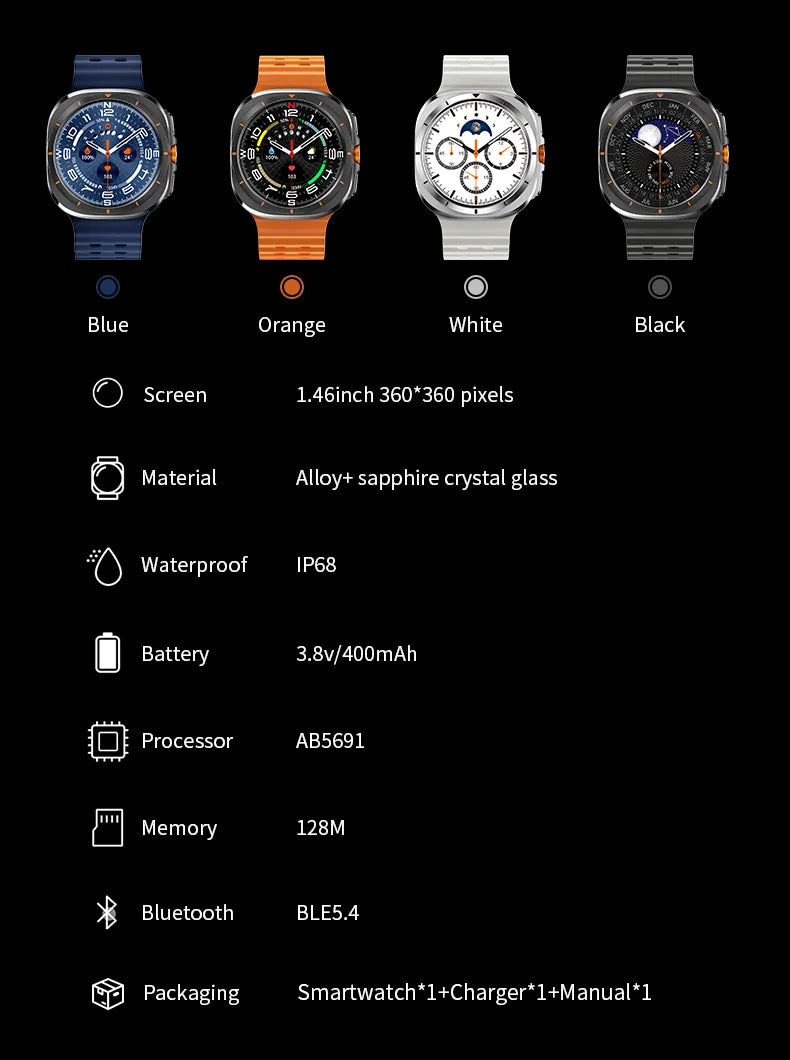 Smart Watch 8 Ultra 2025 Color Matching GPS Compass Smart Watch BT call NFC IP68 Waterproof 4GB Health monitoring Reduction 100% Beauty World Shop