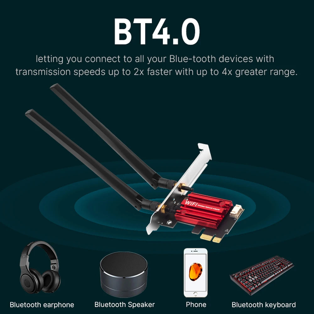 FENVI WiFi 5 PCI-E Wireless Adapter AC1200 Network Card Dual Band 2.4G/5GHz 802.11AC For Bluetooth 4.0 Desktop Windows 7/8/10/11 Beauty World Shop