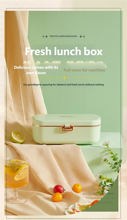 HOMEFISH Stainless Steel Electric Lunch Box Food Warmer Bento Box Water-Free Heating Office Lunch Container with Built-In Heater Beauty World Shop