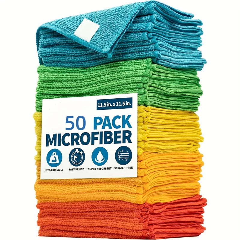 Microfiber Cleaning Cloths - Polyester, multi-surface streak-free. For outdoor, bathroom, kitchen, patio. Super absorbent, versa Beauty World Shop