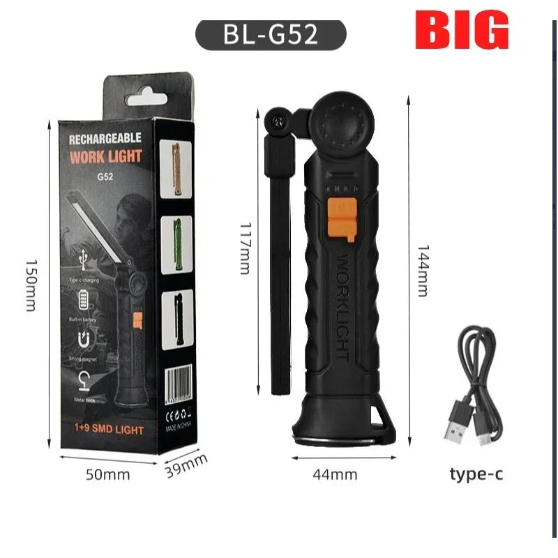 Portable COB LED Flashlight USB Rechargeable Work Light Magnetic Lanterna Hanging Lamp with Built-in Battery Camping Torch Beauty World Shop