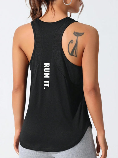 Women's running vest, special letter style, loose long top vest, a good choice for yoga running Beauty World Shop
