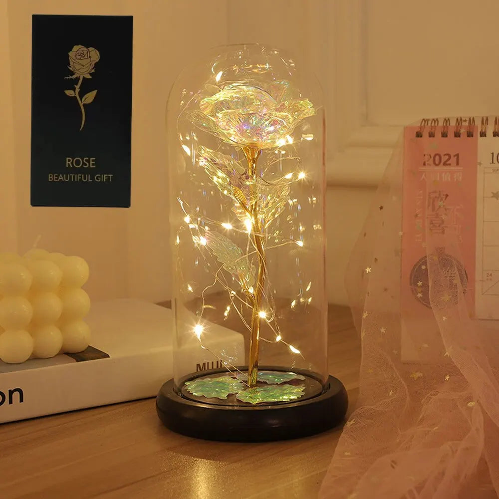 1pc Hot LED Enchanted Galaxy Rose Eternal Beauty Rose With Fairy Lights in Dome for Valentine's Day Wedding Party Mother's Day Beauty World Shop