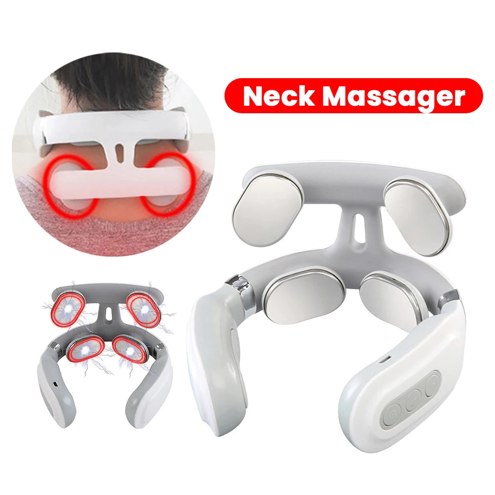 4-head Neck Massager USB Rechargeable Cervical Massager with Heat Electric Neck Massager Relaxation Gifts for Women Men Dad Mom Beauty World Shop