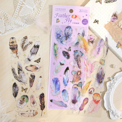 3pcs Kawaii Feather Dragonfly Bird Jellyfish Decorative Stickers Pack Scrapbooking Material Label Diary Phone Journal Planner Beauty World Shop