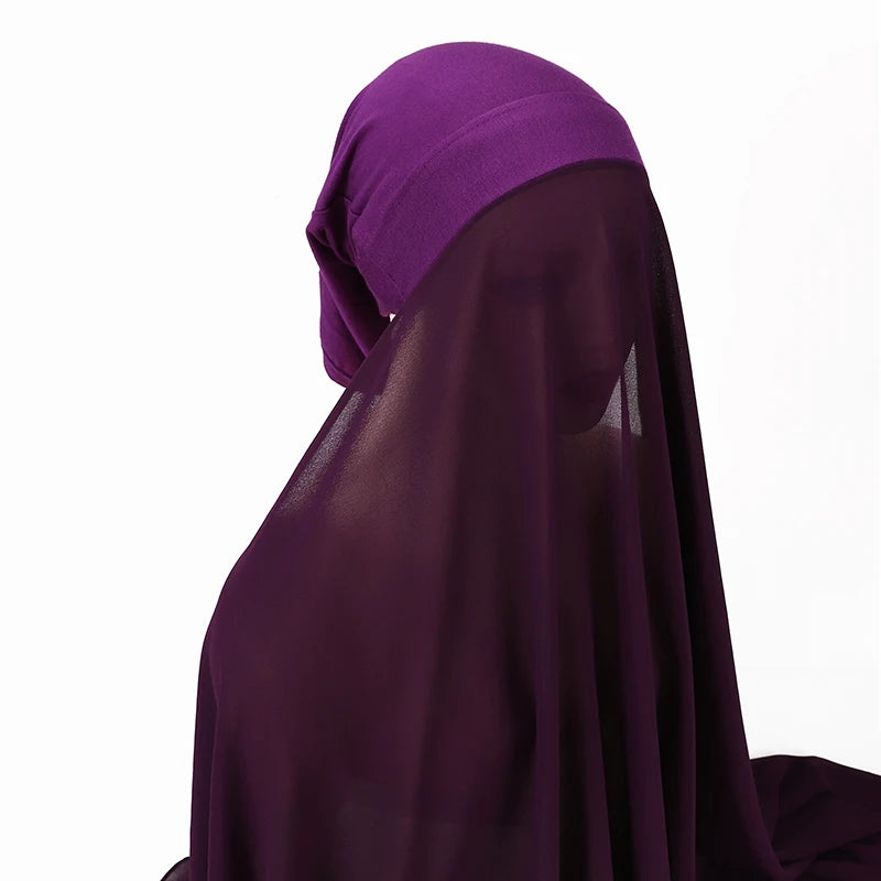 Muslim Women Bonnet + Chiffon Shawl Instant Under scarf Cap Islam Inner Scarf Headband Stretch Hijab Cover Headwrap Turbante Beauty World Shop