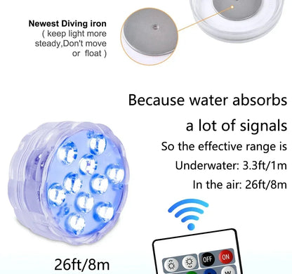 10 LED RGB Underwater Lights with Magnetic Suction Cups 16 Color Lights Fish Tank Pool Underwater Lighting Plant Grow Lights Beauty World Shop