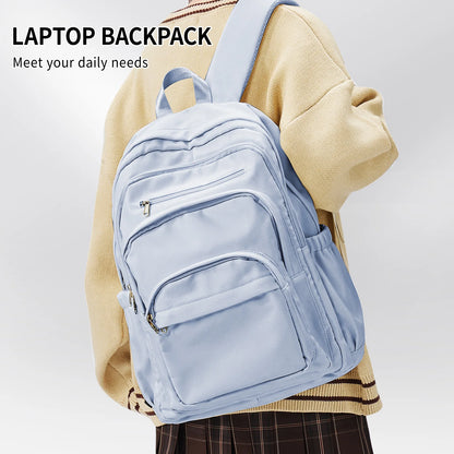 Casual Nylon Backpack, Backpack for Women, Multi-Pocket Design in Light Blue Durable for School, High School and College Bookbag Beauty World Shop