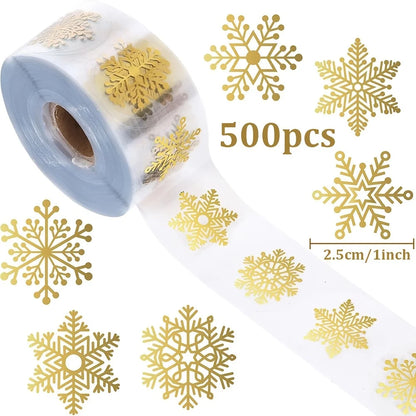 500pcs/Roll Golden Snowflake Christmas Stickers Transparent Self-Adhesive Decoration Holiday DIY Crafts Scrapbooking Supplies Beauty World Shop