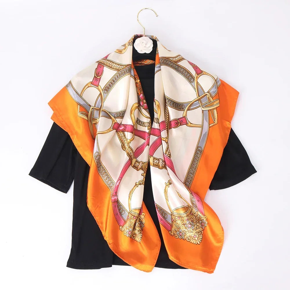 90*90cm Silk Scarf Scarftop Headwraps Women Four Seasons Hair Scarve Hijab Foulard Iuxe Bandana Femme Headscarf Beauty World Shop