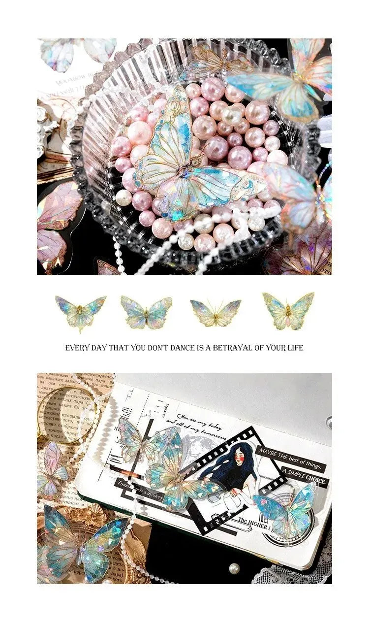 5Style 20pcs/pack INS Butterfly PET Sticker Pack Ice Crystal Laser Gold DIY Handbook Decoration 3D Scrapbook Beauty World Shop