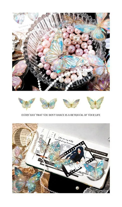 5Style 20pcs/pack INS Butterfly PET Sticker Pack Ice Crystal Laser Gold DIY Handbook Decoration 3D Scrapbook Beauty World Shop