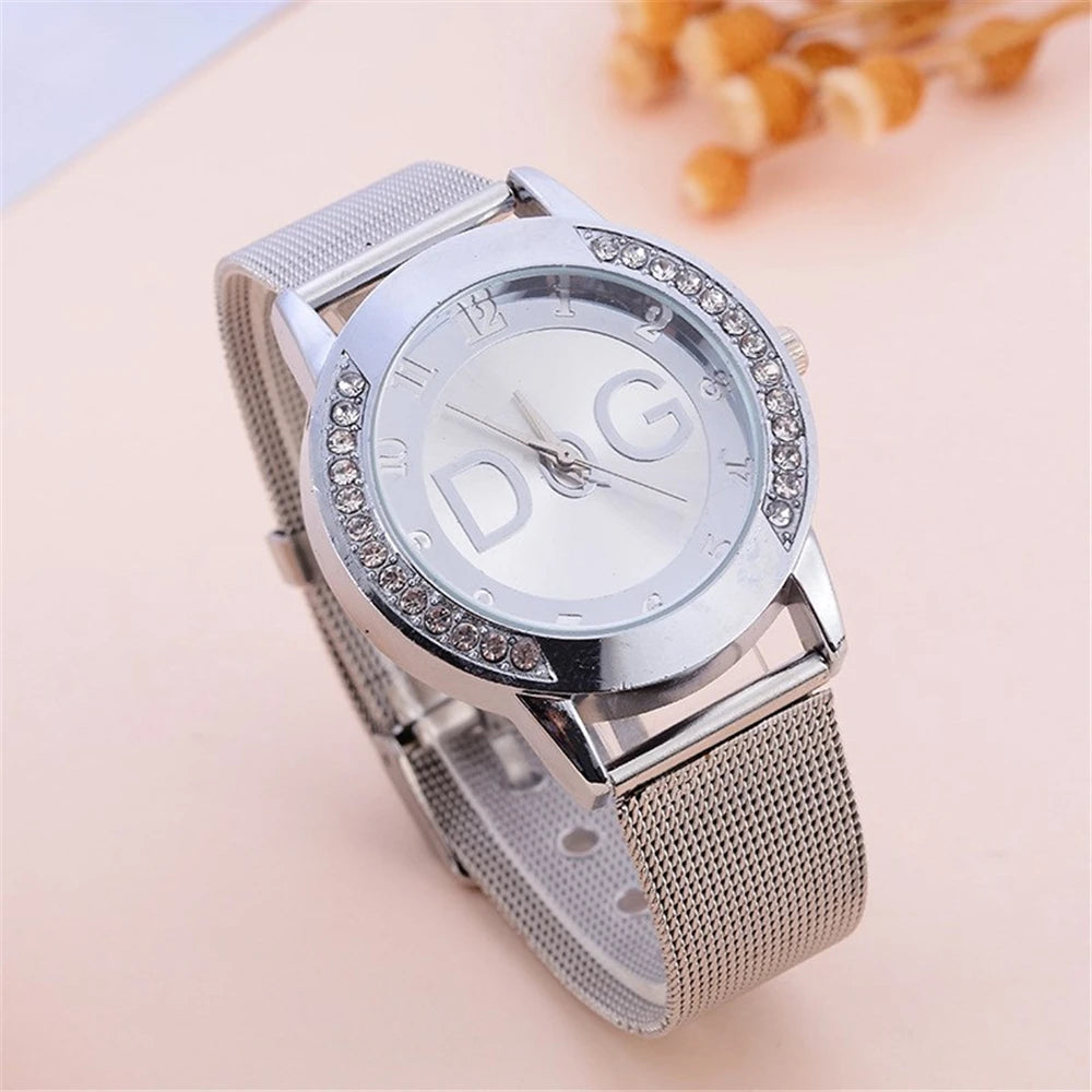 Fashion DQG Brand Starry Sky Diamond encrusted Women's Quartz Watch Casual Stainless Steel Gold Mesh Strap Women's Dress Watches Beauty World Shop