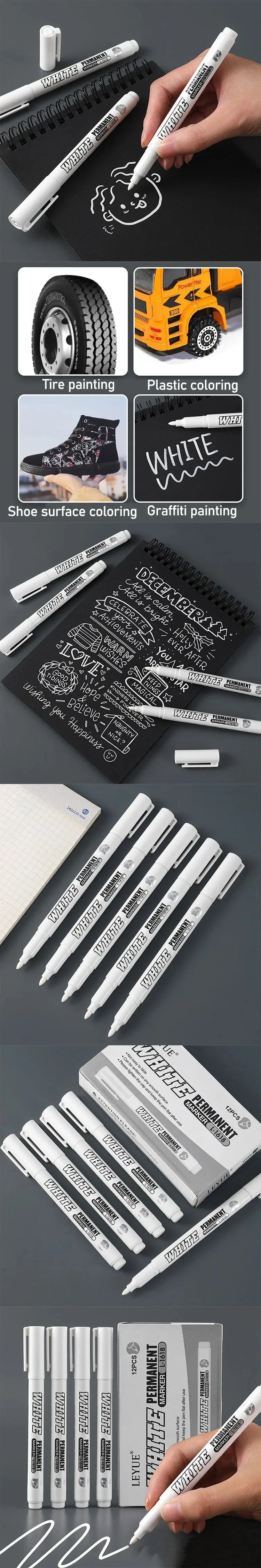 New 1/2/3PCS Waterproof Metal Marker Permanent White Paint Pen Washing Art Painting Graffiti Pens Fabric Wood Leather Marker1MM Beauty World Shop