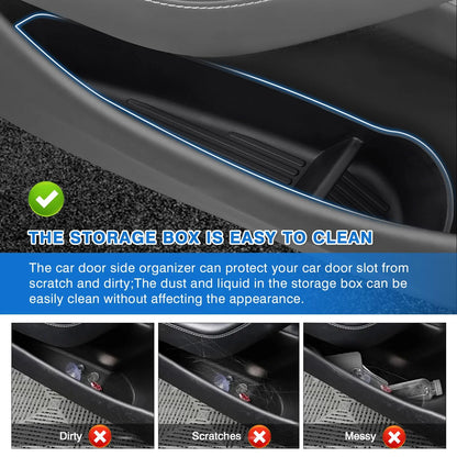 Car Door Side Storage Box for 2025 2026 Model 3 Y Juniper Door Organizer Tray Accessories Slot Pockets Insert Protector Mats Pad Beauty World Shop