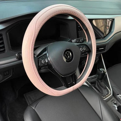 Napa Leather Perforated Patchwork Car Steering Wheel Cover, Non-slip, Breathable, Universal 15 Inch (Approx. 38cm) Beauty World Shop