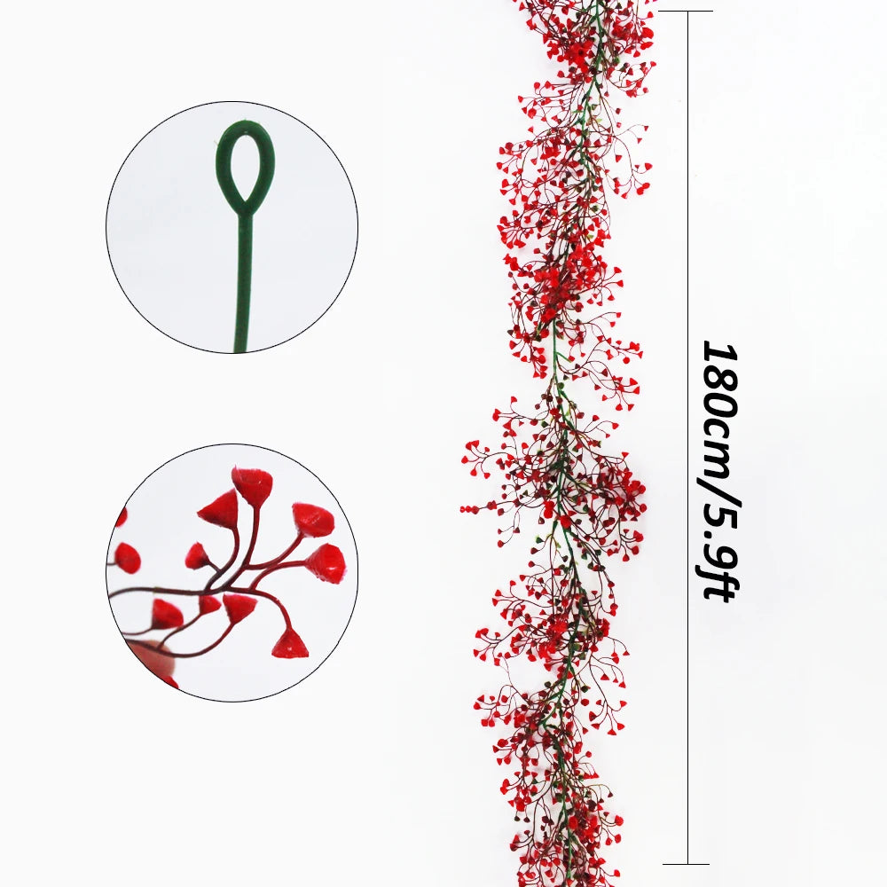 1.8m Artificial Hanging Plants Garland Plastic Red Ferns Fake Ivy Plant for Christmas Home Wedding Table Party Garden Decoration Beauty World Shop