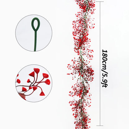 1.8m Artificial Hanging Plants Garland Plastic Red Ferns Fake Ivy Plant for Christmas Home Wedding Table Party Garden Decoration Beauty World Shop