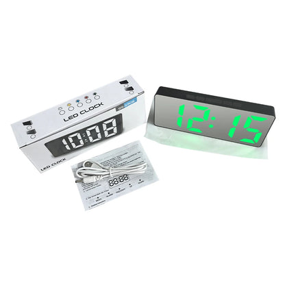 Creative Curved Electronic Clock, LED Large Screen Plug-in Battery Dual-purpose Mirror Alarm Clock, Student Bedroom Dedicated Beauty World Shop