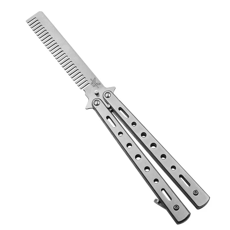 Foldable Comb Stainless Steel Practice Training Butterfly Knife Comb Beard Moustache Brushe Salon Hairdressing Hair Styling Tool Beauty World Shop