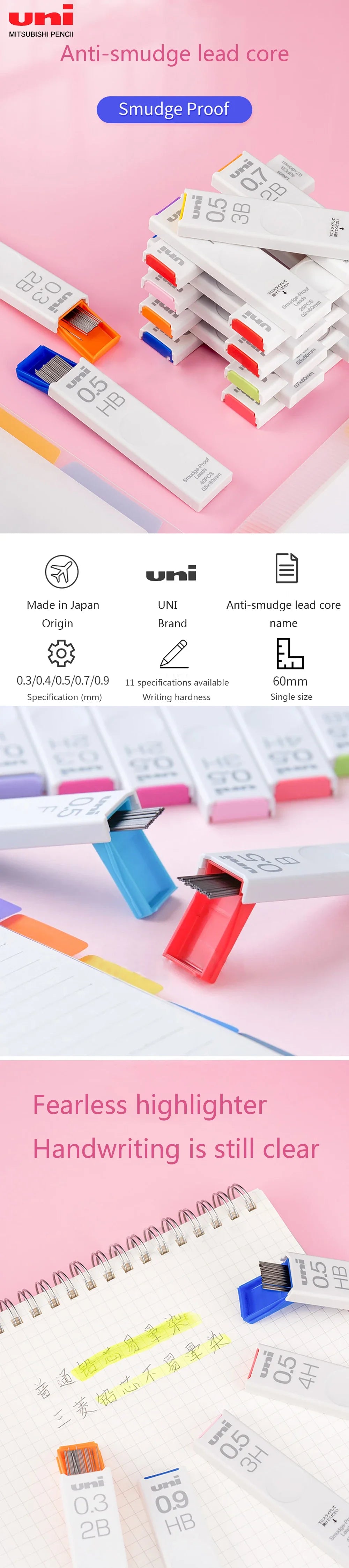 1Pcs Japan UNI UL-S Mechanical Pencil Lead-core Anti-fouling Thickened Black Non-breakable Student Pencil Lead 0.3/0.5/0.7 mm Beauty World Shop