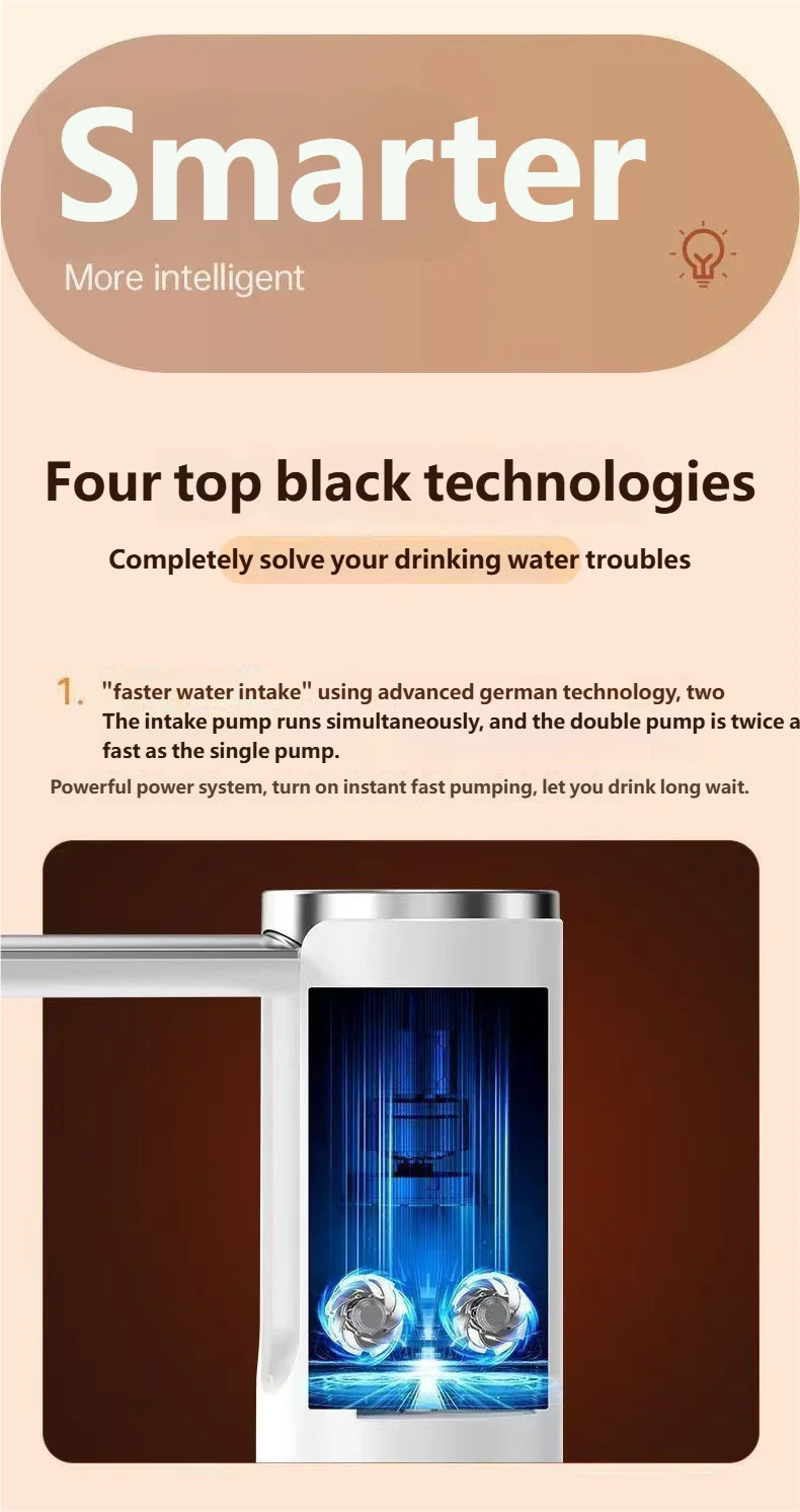 HOMEFISH Electric Water Bottle Pump 1200mAh Type C Rechargeable with LED Display Automatic Touch Button 3 Quantitative Settings Beauty World Shop