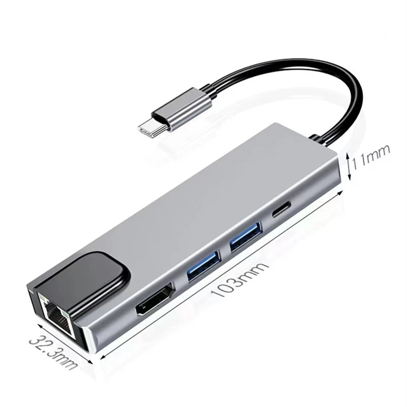 Usb 5 In 1 Type-C 3 1 To 4k HdTV Hub Adapter With Sd Tf 100M Rj45 Car d Reader Pd Fast Charge For Macbook Notebook Computer Beauty World Shop