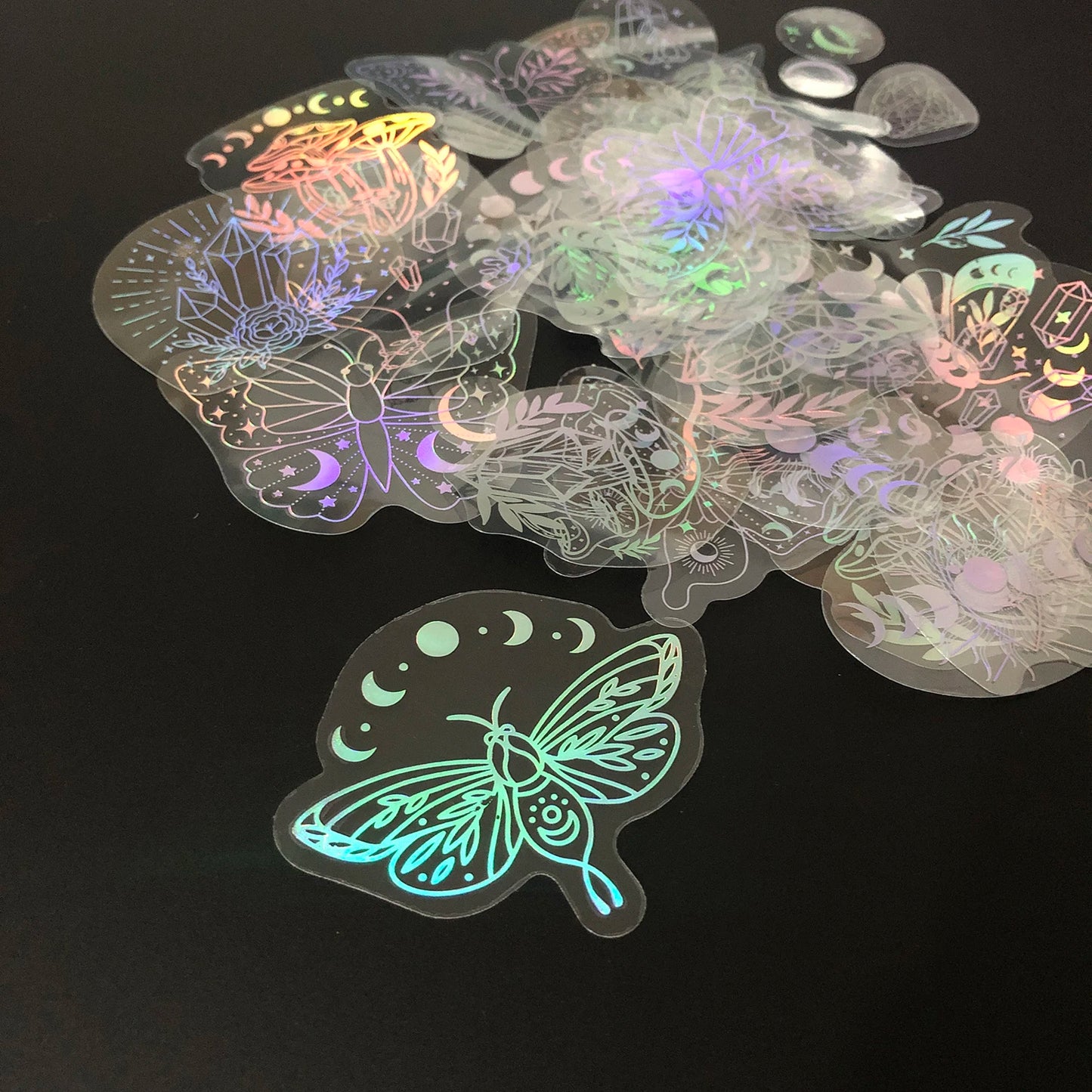 40pcs Holographic Glitter Stickers PET Transparent Shiny Waterproof Decorative Decals For Water Bottles Scrapbooking Laptop Beauty World Shop
