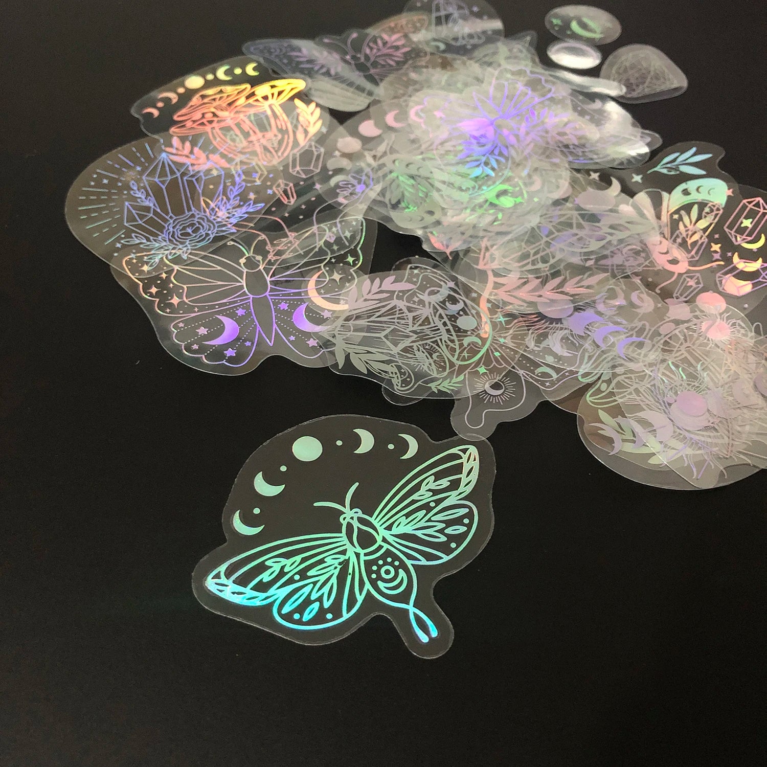 40pcs Holographic Glitter Stickers PET Transparent Shiny Waterproof Decorative Decals For Water Bottles Scrapbooking Laptop Beauty World Shop