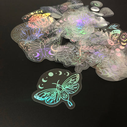 40pcs Holographic Glitter Stickers PET Transparent Shiny Waterproof Decorative Decals For Water Bottles Scrapbooking Laptop Beauty World Shop