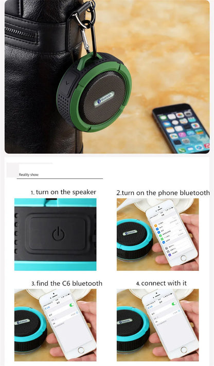 C6 Portable Wireless Bluetooth Speaker Waterproof Suction Cup Outdoor Sport Sound Box Mini Subwoofer Audio TF Mobile Loudspeaker