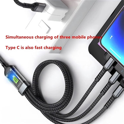3-in-1 USB 100W 6A Fast Charger Cable Car USB To Type-C Micro LIGHTNING Cable For iPhone 16 15 14 13 Samsung Xiaomi Huawei Beauty World Shop