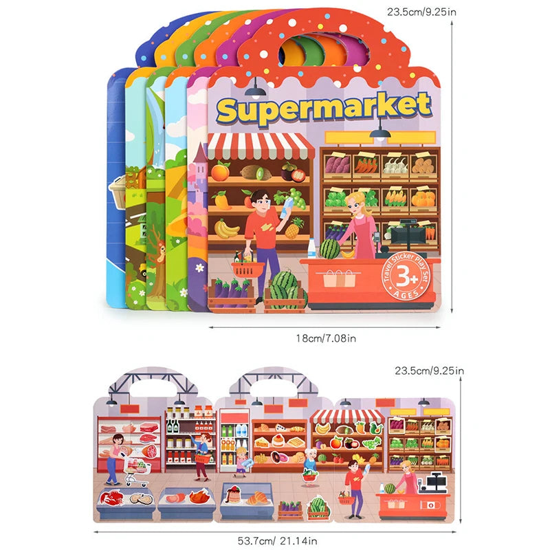 1 Book Jelly Sticker Book Quiet Book DIY Fun for Children's Scene Stickers Repeatedly Paste Puzzle Sticker Book Beauty World Shop