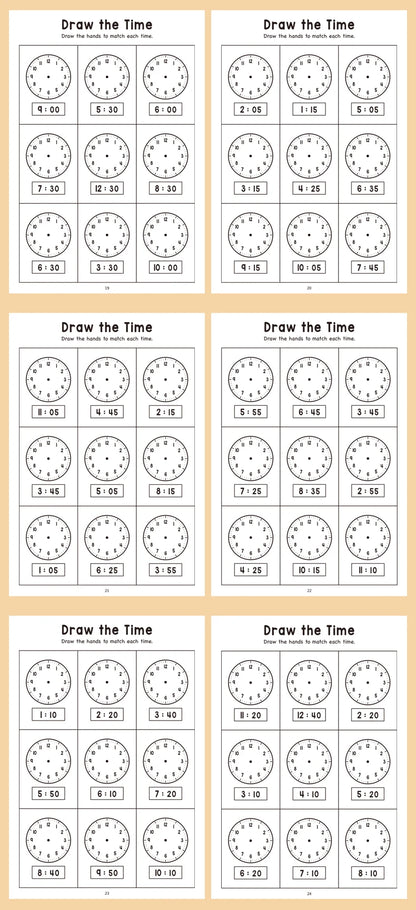 32 Page Telling Time Exercise Time Cognition Book Interactive Game Book about Time Fun Time Game Drawing Learning Book Beauty World Shop