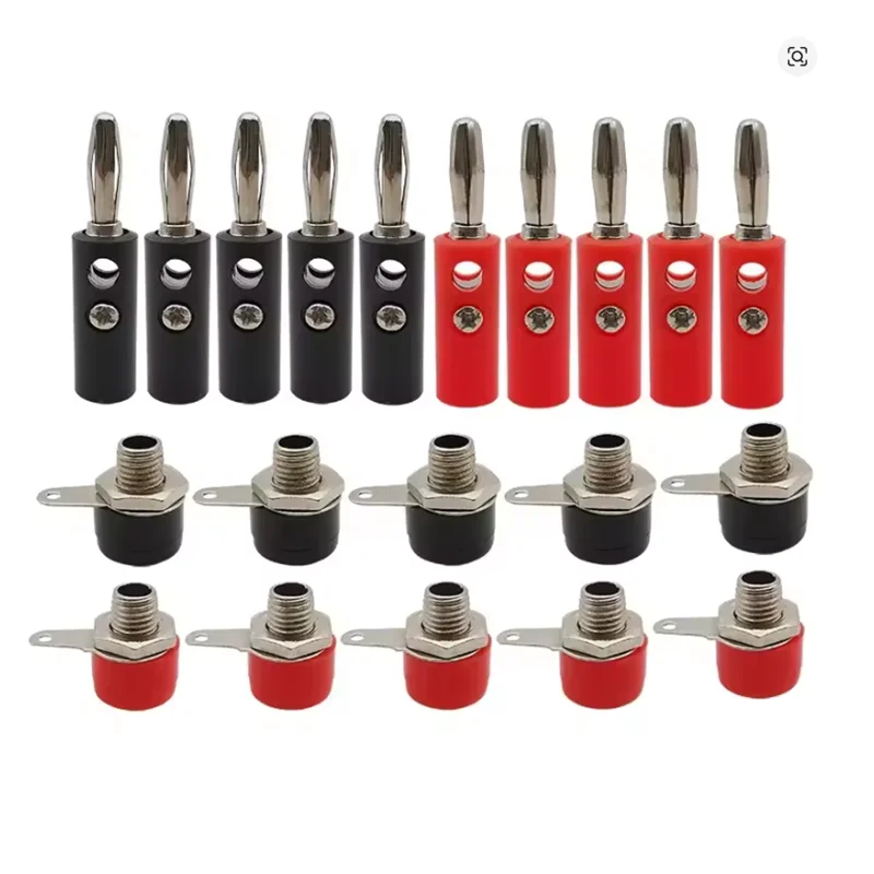 10Pair Silver 4mm Banana Plug Male and Female 4mm Banana Jack Panel Mount Banana Socket Terminal Connector Adapter Red Black Beauty World Shop