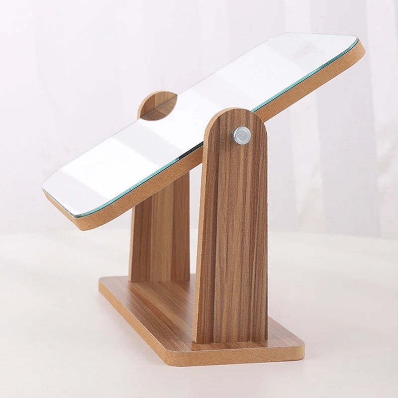 Dresser Vanity Makeup Mirror with Wood Stand, 360 Degree Rotating Compact Cosmetic Mirror, Portable Counter-top Mirror Bath Gift Beauty World Shop