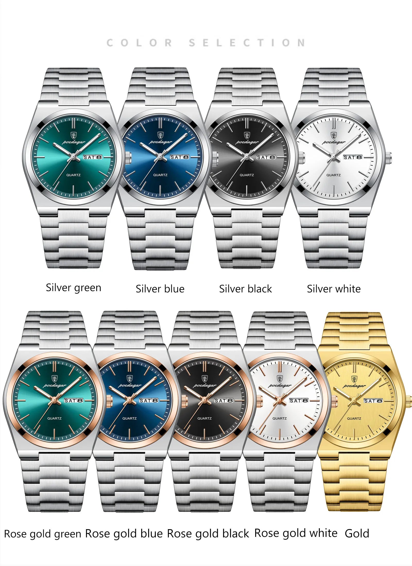 POEDAGAR Exquisite Business Men Watch Stainless Steel Waterproof Luminous Man Wristwatch Date Week Classic Men's Quartz Watches Beauty World Shop