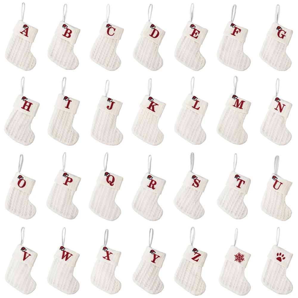 1PC A-Z Letter Hanging Christmas Stockings Knitted Socks  Christmas Tree Hanging for Family Party Decoration Beauty World Shop