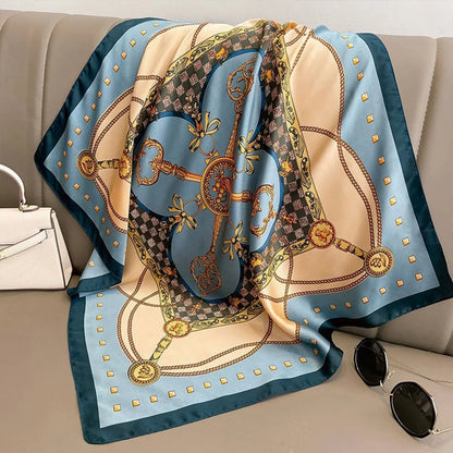 70x70cm Fashionable Korean Style Silk Square Scarf Satin Print Hairband Necktie Hair Accessory Headscarf Versatile Wrap Scarf Beauty World Shop