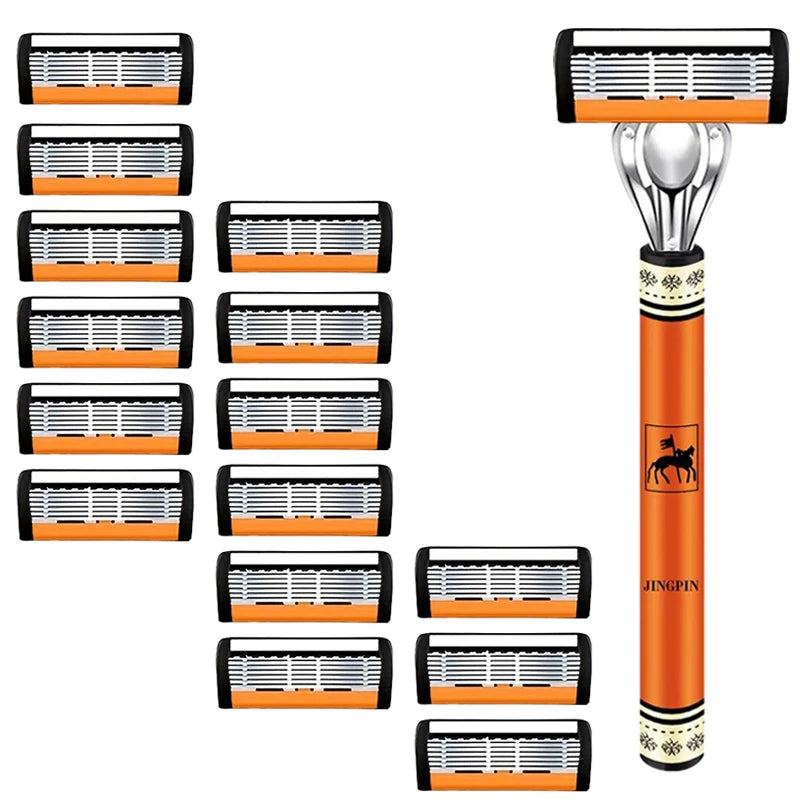 6-Layers Safety Razor Set High Quality Men Razor Sharp Stainless Steel Shaving Changeable Shaver Head Blade ﻿ Beauty World Shop